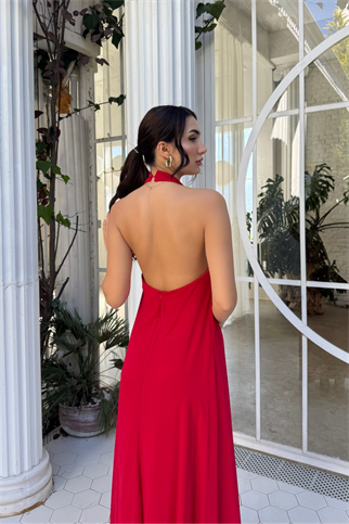Sezen Gül Detay Şifon Abiye 9351 KIRMIZI