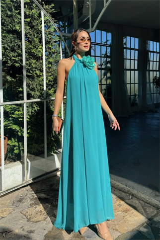 Sezen Gül Detay Şifon Abiye 9351 TURKUAZ