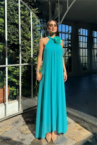 Sezen Gül Detay Şifon Abiye 9351 TURKUAZ