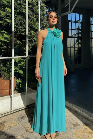 Sezen Gül Detay Şifon Abiye 9351 TURKUAZ