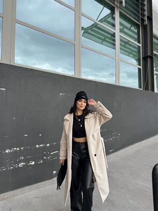 Sheila Kaşe Oversize Kaban 2985 TAŞ RENGİ