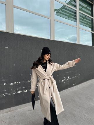 Sheila Kaşe Oversize Kaban 2985 TAŞ RENGİ