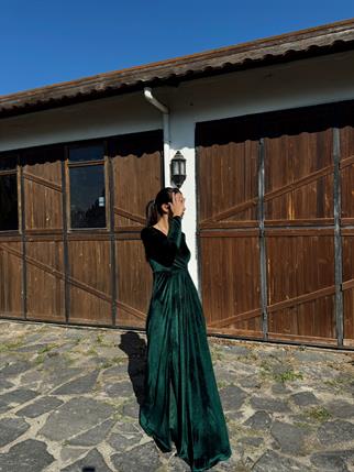 Shila Kadife Yırtmaçlı Abiye 581949 ZÜMRÜT