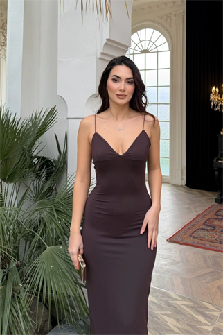 Shion İp Askılı Sandy Kumaş Maxi Elbise 3814