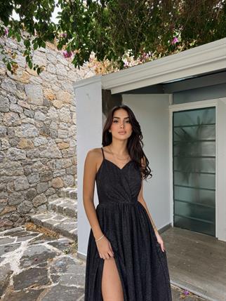 Simli Yırtmaçlı Abiye 58863 SİYAH A8x
