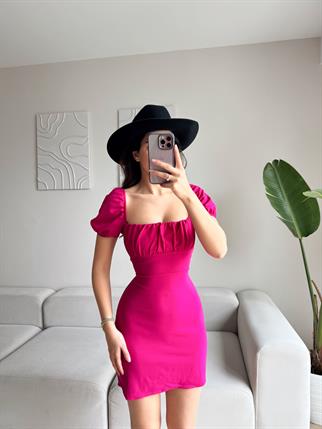 Sirius Sırt Dekolte Mini Elbise 4587 FUŞYA
