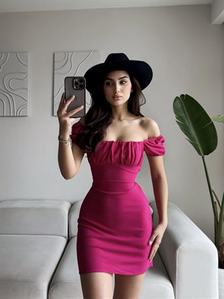 Sirius Sırt Dekolte Mini Elbise 4587 FUŞYA