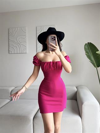 Sirius Sırt Dekolte Mini Elbise 4587 FUŞYA