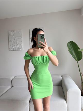 Sirius Sırt Dekolte Mini Elbise 4587 FISTIK YEŞİLİ