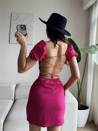 Sirius Sırt Dekolte Mini Elbise 4587 FUŞYA