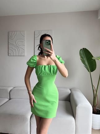 Sirius Sırt Dekolte Mini Elbise 4587 FISTIK YEŞİLİ