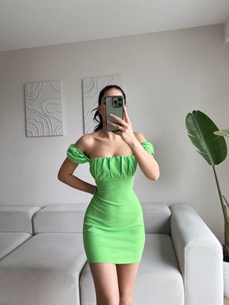 Sirius Sırt Dekolte Mini Elbise 4587 FISTIK YEŞİLİ