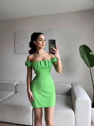 Sirius Sırt Dekolte Mini Elbise 4587 FISTIK YEŞİLİ