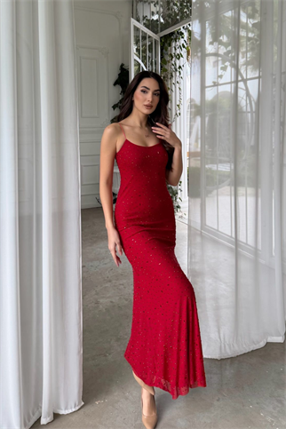 Sofia İp Askılı Taş Detay Maxi Elbise 9365