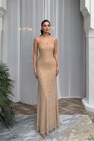 Sofia İp Askılı Taş Detay Maxi Elbise 9365