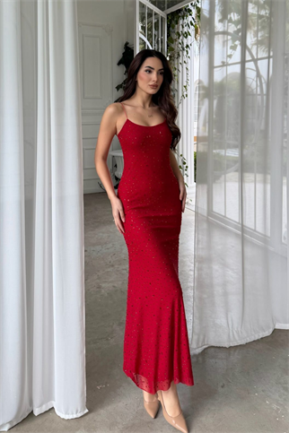 Sofia İp Askılı Taş Detay Maxi Elbise 9365