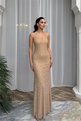 Sofia İp Askılı Taş Detay Maxi Elbise 9365