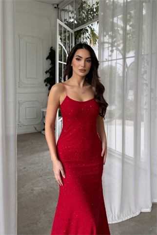 Sofia İp Askılı Taş Detay Maxi Elbise 9365