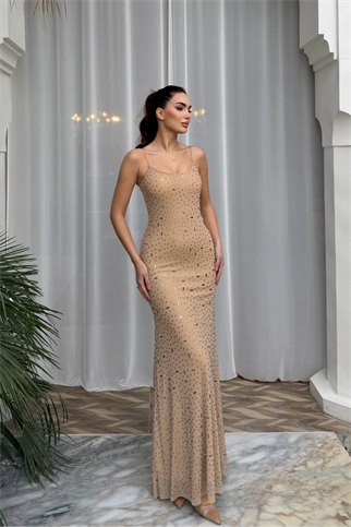 Sofia İp Askılı Taş Detay Maxi Elbise 9365