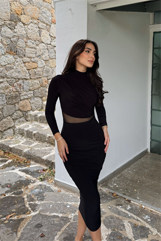 Sophie Beli Tül Detay Sandy Midi Elbise 10957 SİYAH
