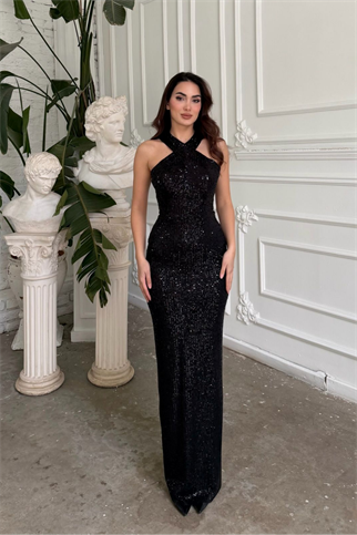 Stella Payetli Çapraz Yaka Abiye 1074