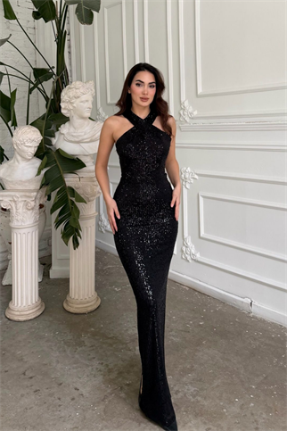 Stella Payetli Çapraz Yaka Abiye 1074