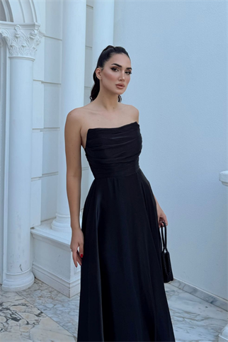 Straplez Degaje Yaka Şifon Abiye 1210