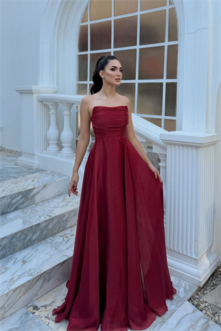 Straplez Degaje Yaka Şifon Abiye 1210
