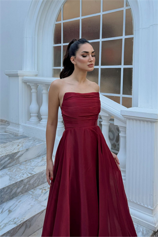 Straplez Degaje Yaka Şifon Abiye 1210