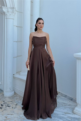 Straplez Degaje Yaka Şifon Abiye 1210