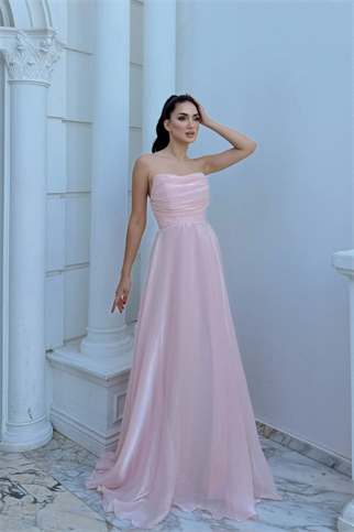 Straplez Degaje Yaka Şifon Abiye 1210