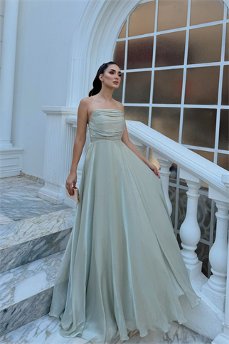 Straplez Degaje Yaka Şifon Abiye 1210