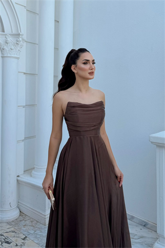 Straplez Degaje Yaka Şifon Abiye 1210