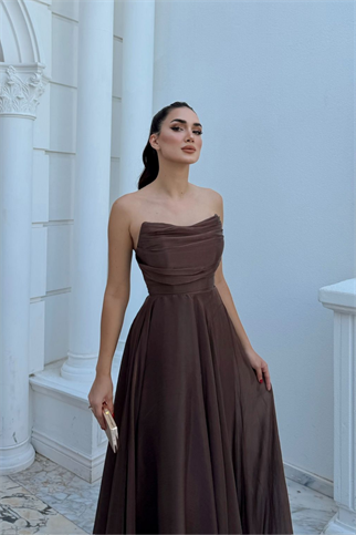 Straplez Degaje Yaka Şifon Abiye 1210