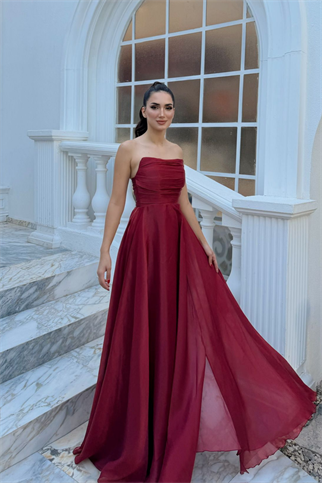 Straplez Degaje Yaka Şifon Abiye 1210
