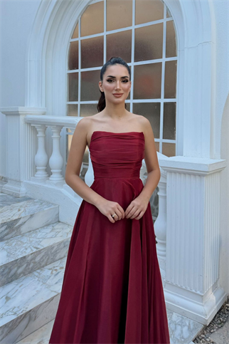 Straplez Degaje Yaka Şifon Abiye 1210