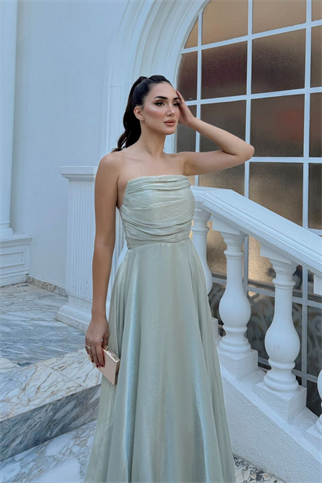 Straplez Degaje Yaka Şifon Abiye 1210