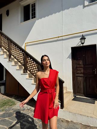 Sugar Tek Omuz Kemerli Mini Elbise 582093 KIRMIZI