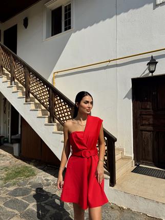 Sugar Tek Omuz Kemerli Mini Elbise 582093 KIRMIZI