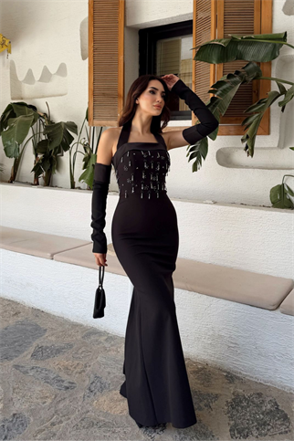 Tak Çıkar Kol Detay Önü Boncuklu Abiye  1173