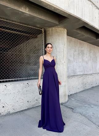 Talia İp Askı Kruvaze Yaka Yırtmaçlı Abiye 582189 MÜRDÜM