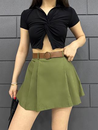 Tansel Gabardin Kemer Detay Şort Etek 8028 HAKİ