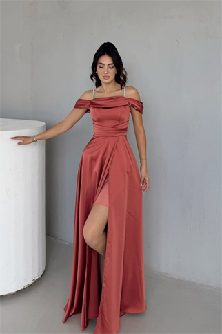 Taş Askı Detay Saten Abiye 6118