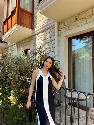 V Yaka Kolsuz Maxi Elbise 25896 SİYAH