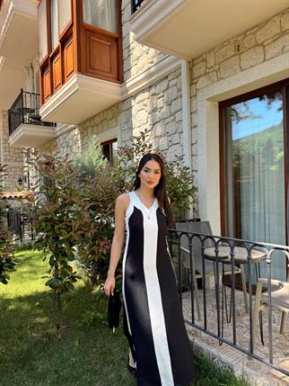 V Yaka Kolsuz Maxi Elbise 25896 SİYAH