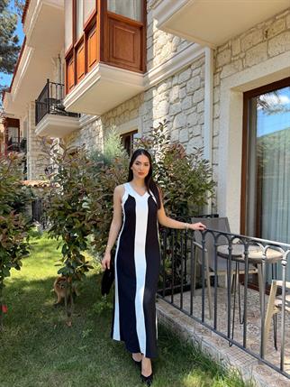 V Yaka Kolsuz Maxi Elbise 25896 SİYAH