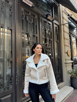 Vance İçi Kürk Detay Crop Kaban 10027 TAŞ RENGİ