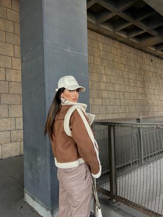 Vance İçi Kürk Detay Crop Kaban 10027 KAHVERENGİ