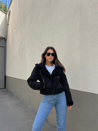 Vance İçi Kürk Detay Crop Kaban 10027 SİYAH