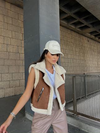 Vance İçi Kürk Detay Crop Kaban 10027 KAHVERENGİ